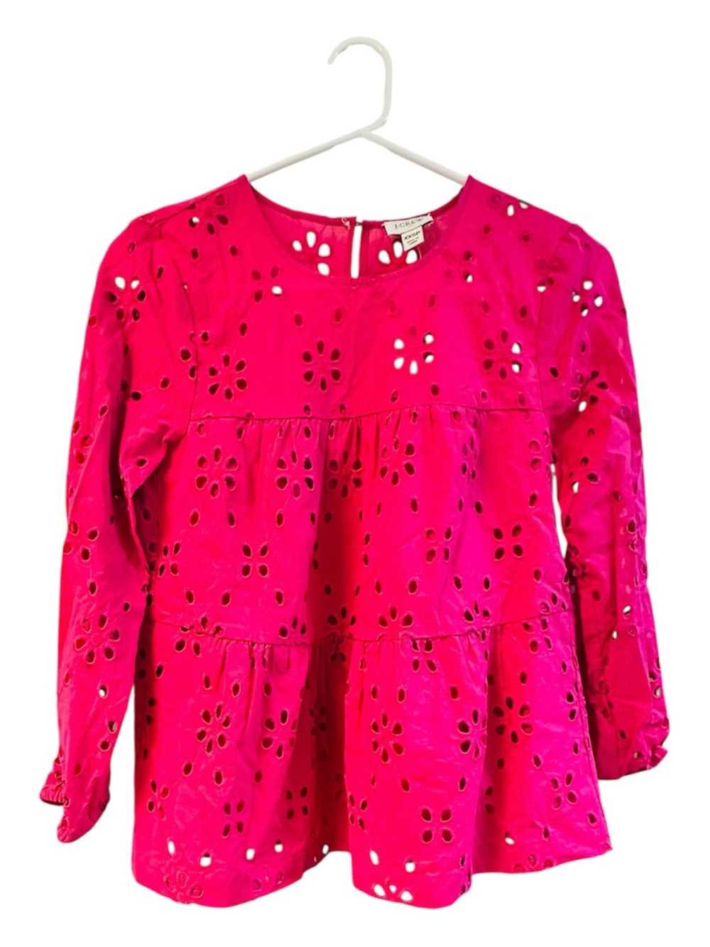 J. Crew Women’s Eyelet Tiered top - Fuchsia Pink